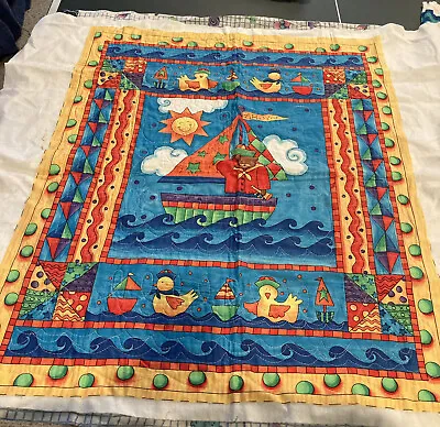 Vintage Quilted Fabric Material Bear Nautical Duck Ahoy Baby Crib Bedding NEW • $34.91