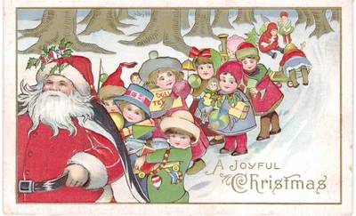 $7 • Buy Santa Leads Children Follow Stetcher 55 E 1910 Christmas
