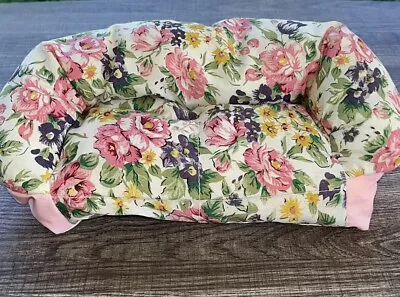 Vintage Barbie Size Furniture Couch FLORAL Fabric SOFA Stuffed Plush Material • $12.50