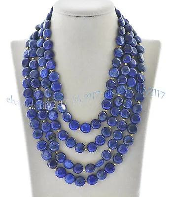 Natural 12mm Blue Lapis Lazuli Coin Gemstone Beads Long Necklace 36-72  No Clasp • $19.79