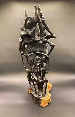 Signed Makonde Ebony Shetani Statue By Benadi Pius From Tanzania- 18 1/4  • $587.88