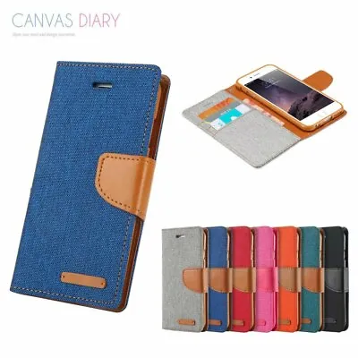 $7.99 • Buy For IPhone X Xs Max XR Leather Wallet Case Denim Canvas Flip Card Cover