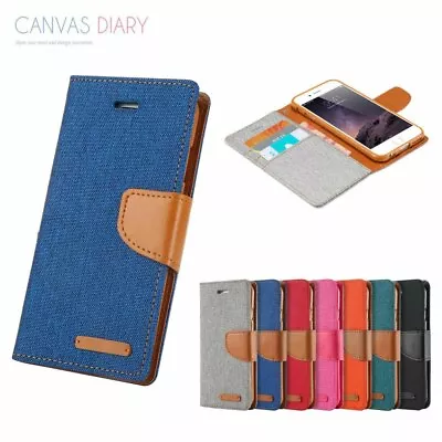 For IPhone X Xs Max XR Leather Wallet Case Denim Canvas Flip Card Cover • $7.99