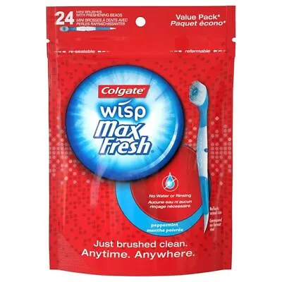 Colgate Max Fresh Wisp Disposable Mini Toothbrush - Peppermint 24 Count USA • $13.75