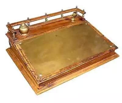 Antique Desk Slant Front Lift Top Portable Desk Brass Writing Inkwell 1800's • $975
