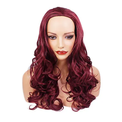 22  Ladies 3/4 WIG Half Fall Clip In Hair Piece WAVY Burgundy Red 250g • £14.99