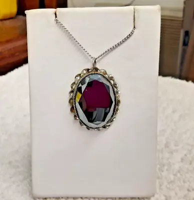 Vintage Sterling Silver Marcasite (?) Pendant With 17  Sterling Chain • $35