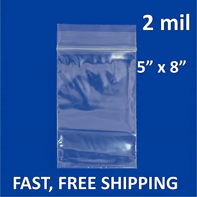 5 X8  CLEAR 2 MIL ZIP SEAL BAGS POLY PLASTIC RECLOSABLE LOCK SMALL LARGE BAGGIES • $8.94