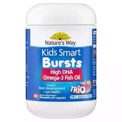 Nature's Way Kids Smart Bursts High DHA Omega 3 Fish Oil TRIO 180 Chew Tablets • $40.39