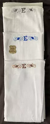 3 Vtg Men's Monogramed “E” Handkerchiefs - Cotton- Hand Loom Embroidered NOS • $11.99