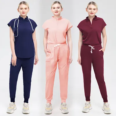 Women Scrub Sets Stretch Jogger Drawstring Pants Nurse Uniform Medical Workware • $12.99