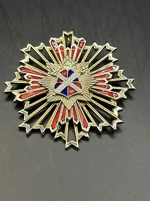 Vtg Heraldic Shield Sunburst Maltese Cross Mid Century Brooch Pendant Gold Tone • $45.98