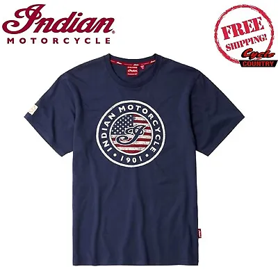 Genuine Indian Motorcycle Brand Men's Usa Flag T-shirt Blue Free Shipping • $34.99