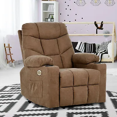 Electric Power Lift Recliner Chair Elderly Heated Vibration Massage Sofa Brown • $316.82