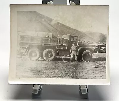 WW2 Photo GI Standing In Front Of Military Truck • $19.50