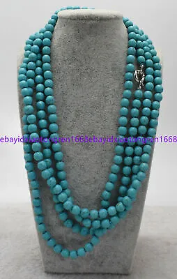 Natural 8mm Blue Turquoise Round Gemstone Beads Necklace Long 35-100  • $6.89