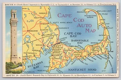 Cape Cod Massachusetts Auto Map Vintage Postcard • $6.39