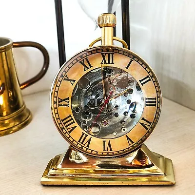 Brass Trophy Desk Clock Mechanical Vintage Old Style Table Top Decorative Gift • $26.97