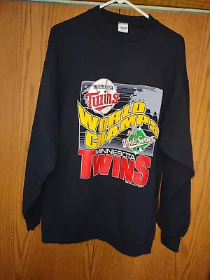 RARE Trench 1991 World Series Minnesota Twins Sweatshirt Mens 2XL PUCKETT Black⚾ • $48.91