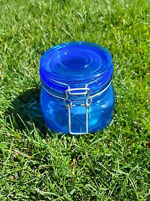 ×1 Cobalt Blue Short Mason Jar (Glass) 16.9 Fl Oz Clamp Lid & Seal /Pfaltzgraff • $11.99