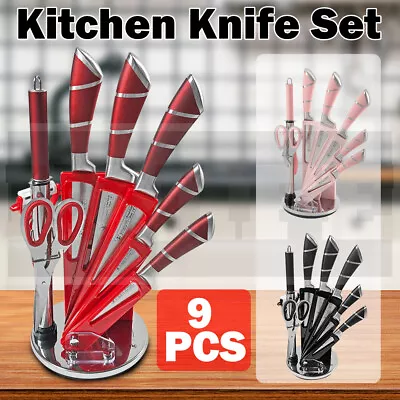 9 Piece Premium Stainless Steel Cooking Knives Set Kitchen Knife Set With Block • $33.92