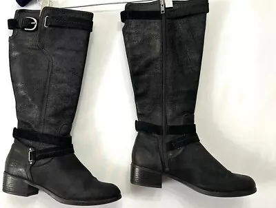 UGG Australia Darcie Black Leather Tall Moto Riding Boots Side Buckle Sz  9 • $50