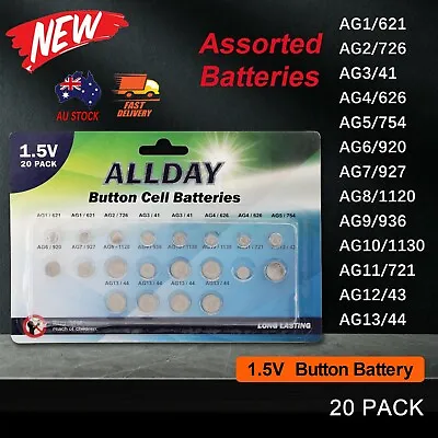 20 Mixed Assorted ALKALINE BUTTON CELLS Batteries AG1/2/3/4/5/6/7/8/9/10/12/13 • $29.99