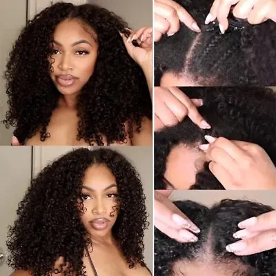 Mongolian Curly V Part Wig Human Hair Wear And Go Glueless Lace Wigs For Women • $97.51