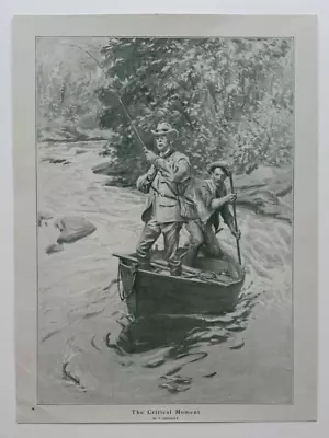 The Critical Moment Antique 1914 W.T. Smedley Vintage Fishing Print Fisherman • $14.99