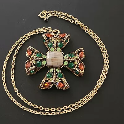 HI END Unsigned Designer Vintage Necklace Pendant Maltese Cross Rhinestones 185 • $5.50