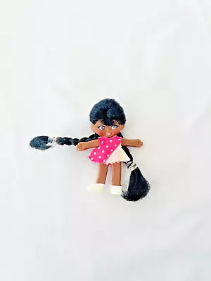 Vintage Flatsy Flat Doll Pink White Dress Shoes Black Braided Hair • $20.56