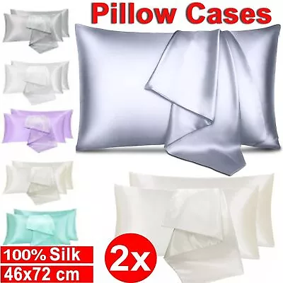 2Pcs Silk Satin Pillow Case Cover Solid Standard Bedding Smooth Soft Pillowcase • $25.99