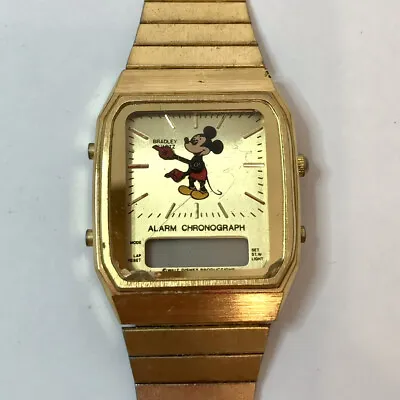 Disney Bradley Mickey Mouse Vintage Watch Gold Tone Alarm Chronograph Disneyland • $42
