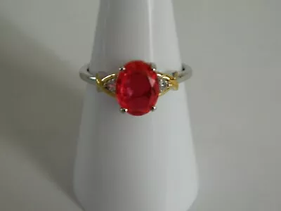 Padparadscha Triplet Quartz & Natural Zircon Ring {Size N}  Sterling Silver  • £39.99