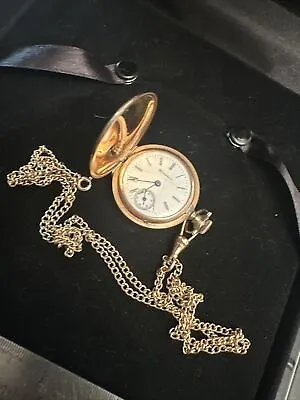Antique Hampden Ladies POCKET WATCH Etched Inside Laura From Earl 1910 Gf Chain • $70