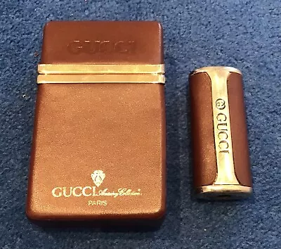 Gucci Cigarette Case & Gucci Lighter Case Vintage & Rare Canvas Leather Tobacco • £249.99