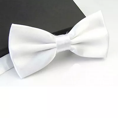 White Adjustable Bow Tie Men's Pre Tied Wedding Party Fancy Dress Party Mens • £6.99