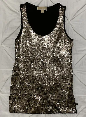 Michael Kors Gold And Brown Sequin Scoop Neck Tank XS Extra Small • $7.99