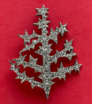 Vintage Faberge Christmas Tree Pin Brooch Rhinestone Silver Rare Book Piece Mma • $485