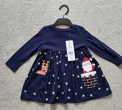  Christmas Dress For Girls F&F Santa Snow Size 12-18 MONTHS NEW • £2.70