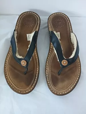 Women's UGG Hamoa Black Lined Button Thong Flip Flop Summer Sandals 7 • $21.99