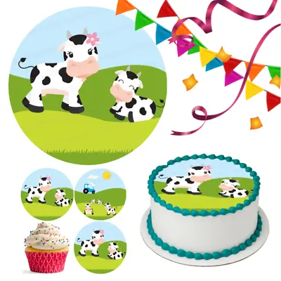 Cow Animal Cake Topper Party Decoration Edible Birthday Gift Celebration Farm • £5.49