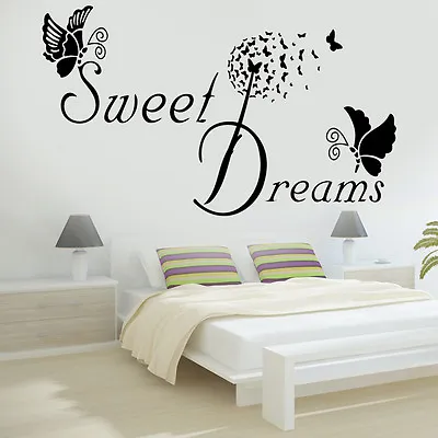 SWEET DREAMS Butterfly LOVE Quote Wall Stickers Bedroom Removable Decals DIY • £4.99