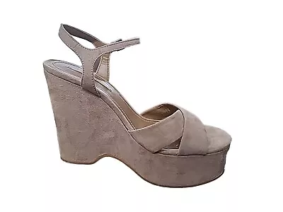 Zara Basic Wedge Open Toe Sandals Faux Suede Platform EU 40 US 9 Tan Beige • $19.90