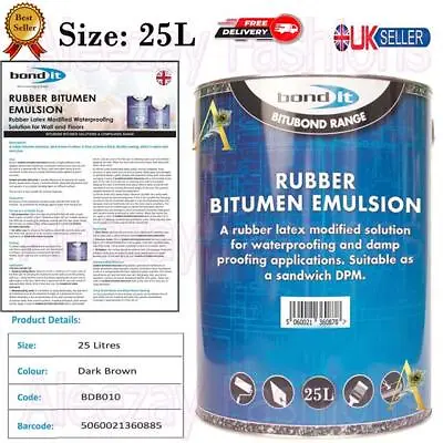 25L Bitumen Emulsion Rubber Latex Liquid DPM DPC Damp Proof Proofing Paint 25ltr • £95.75