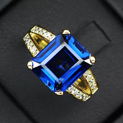 Amazing Vivid Blue Sapphire Baguette 7.30 Ct 925 Sterling Silver Handmade Rings • $24.99