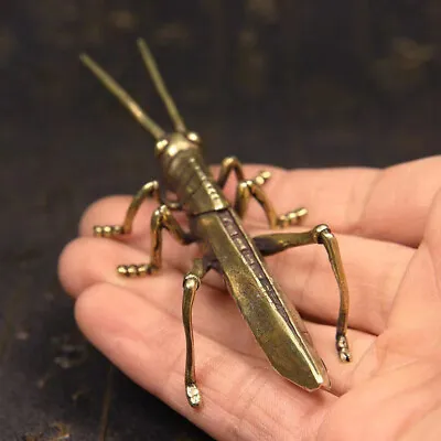 Brass Locust Statue Vintage Animal Grasshopper Figurine Tea Pet Ornament • $11.29