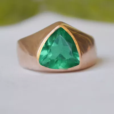 Solid 925 Sterling Silver AAA+++ Emerald Zircon Trillion Cut Gemstone Mens Ring • $43.25