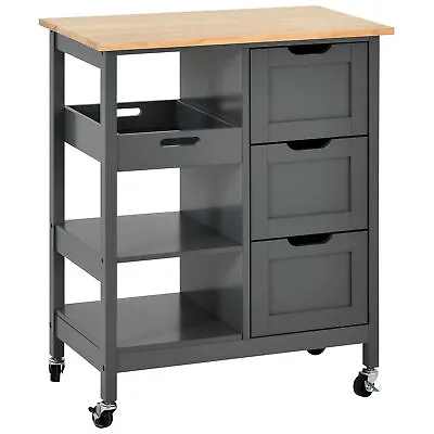 Kitchen Island Cart With Storage Rolling Bar Serving Cart Wood Top Trolley Shelf • $78.99