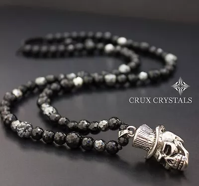 Men's Black Onyx Shamballa Style Skull Pendant Beaded Necklace CRUX CRYSTALS • $119